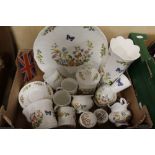 A SMALL TRAY OF AYNSLEY COTTAGE GARDEN CERAMICS TO INCLUDE COFFEE CUPS AND SAUCERS