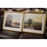 A PAIR OF GILT FRAMED AND GLAZED SIGNED GERALD COULSON PRINTS ENTITLED 'COUNTRY LIFE' AND 'SUMMER
