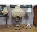THREE ASSORTED TABLE LAMPS WITH SHADES TALLEST OVERALL H-59 CM (3)