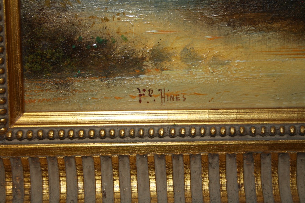 A GILT FRAMED OIL ON BOARD DEPICTING A COUNTRY RIVER LANDSCAPE WITH COTTAGE HINES LOWER LEFT (ALSO - Image 3 of 5