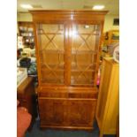 A REPRODUCTION YEW WOOD DISPLAY BOOKCASE, H 184 CM, W 91 CM