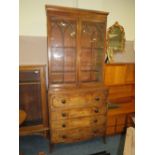 A REGENCY MAHOGANY GLAZED SECRETAIRE BOOKCASE H-228 W-103 CM