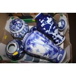 FOUR ORIENTAL BLUE AND WHITE VASES AND JARS