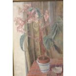 A VINTAGE GILT FRAMED STILL LIFE OIL ON CANVAS STUDY OF FLOWERS IN A VASE SIGNED M. ANDERSON VERSO,