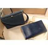 A VINTAGE BOXED BLUE LEATHER LADIES PURSE AND A BLACK EVENING BAG