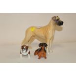 THREE BESWICK DOG FIGURES - GREAT DANE, DACHSHUND AND BULLDOG