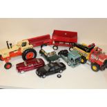 A ERTL 2557 AGRIKING MODEL TRACTOR, A REMCO BIG RIG TOWING TRUCK, TRAILERS AND FOUR OTHER DIECAST