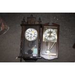 TWO VINTAGE WOODEN WALL CLOCKS