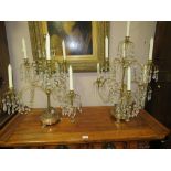 A PAIR OF IMPRESSIVE SIX BRANCH BRASS / PLATED AND CRYSTAL CANDELABRA H-66 CM (2)