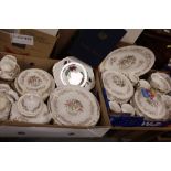 TWO TRAYS OF ROYAL STANDARD MANDARIN PATTERN CHINA TO INCLUDE A TEAPOT, DINING PLATES, TUREENS, CUPS