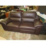 A PAIR OF MARKS & SPENCER BROWN LEATHER RECLINER SOFAS IN GOOD CONDITION W-200 CM (2)