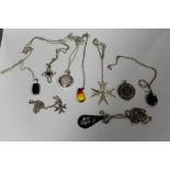 A COLLECTION OF STERLING SILVER AND WHITE METAL JEWELLERY, TO INCLUDE SILVER PENDANTS, HALLMARKED