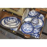 THREE TRAYS OF BLUE AND WHITE BOOTHS REAL OLD WILLOW PATTERN CHINA