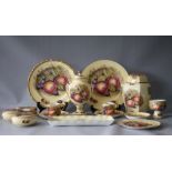 A COLLECTION OF AYNSLEY ORCHARD GOLD FINE BONE CHINA, comprising two cabinet plates, a lidded ginger