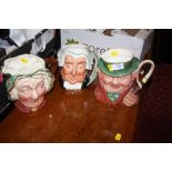 TWO BESWICK CHARACTER JUGS, TONY WELLER AND SAIRY GAMP TOGETHER WITH A ROYAL DOULTON THE LAWYER