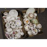 TWO TRAYS OF ASSORTED CHINA TO INCLUDE CROWN STAFFORDSHIRE, WEDGWOOD ETC.