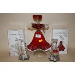 A MURANO STYLE STUDIO GLASS FIGURE OF A LADY IN A RED DRESS TOGETHER WITH TWO BOXED 'AMELIA ART