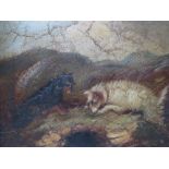 (XIX). British school, circle of ARMFIELD, stormy moorland landscape with terriers at a rabbit hole,