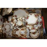 A TRAY OF ROYAL ALBERT OLD COUNTRY ROSES CHINA TO INCLUDE A TEAPOT, CUPS AND SAUCERS, EGG CUPS,