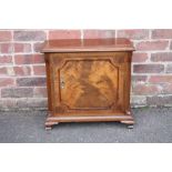 A SMALL ANTIQUE MAHOGANY AND INLAID SIDE CABINET, converted from a longcase clock, H 57 cm, W 61 cm,