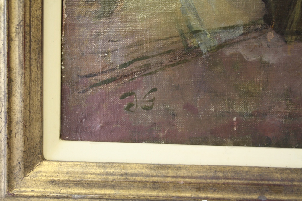 J.G. (XX). Impressionist study of a holdall travel bag, signed with initials lower left, oil on - Image 3 of 4