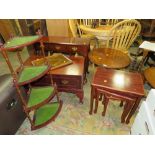 A CIRCULAR OCCASIONAL TABLE, WOT-NOT, SIDE TABLE, NEST OF TABLES, TV CABINET AND TRAY (7)