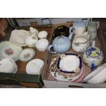 TWO TRAYS OF ASSORTED CHINA TO INCLUDE TEAPOTS