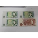 THREE VINTAGE ONE POUND NOTES, TOGETHER WITH A TEN SHILLINGS NOTE
