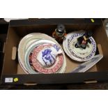 A TRAY OF ASSORTED CERAMICS TO INCLUDE A COALPORT JUG, MEAT PLATES ETC.