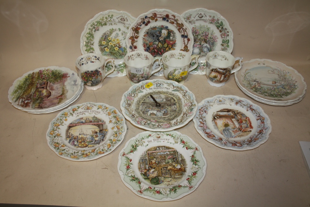 A COLLECTION OF ROYAL DOULTON BRAMBLEY HEDGE COLLECTION CERAMICS TO INCLUDE CABINET PLATES, TEA CUPS