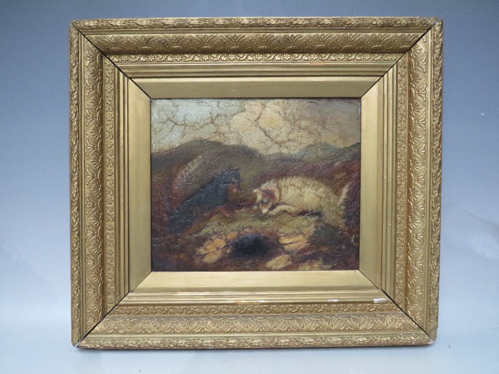 (XIX). British school, circle of ARMFIELD, stormy moorland landscape with terriers at a rabbit hole, - Image 2 of 7