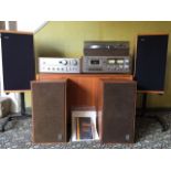 A SONY TUNER AMPLIFIER CASSETTE DECK AND RECORD PLAYER TOGETHER WITH A PAIR OF BMW SPEAKERS ON