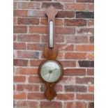 A LATE NINETEENTH / EARLY TWENTIETH CENTURY MAHOGANY ONION TOP BANJO BAROMETER, circular 8" dial and