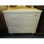 A VINTAGE PAINTED FOUR DRAWER PINE CHEST H-85 W-91 CM