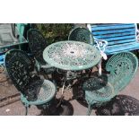 A CAST GARDEN TABLE AND 4 CHAIRS - A/F