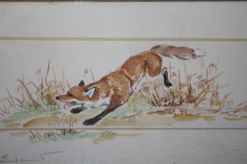 A PAIR OF SMALL FRAMED AND GLAZED WATERCOLOURS DEPICTING FOXES BY EILEEN ENDACOTT, TOGETHER WITH A - Image 4 of 5