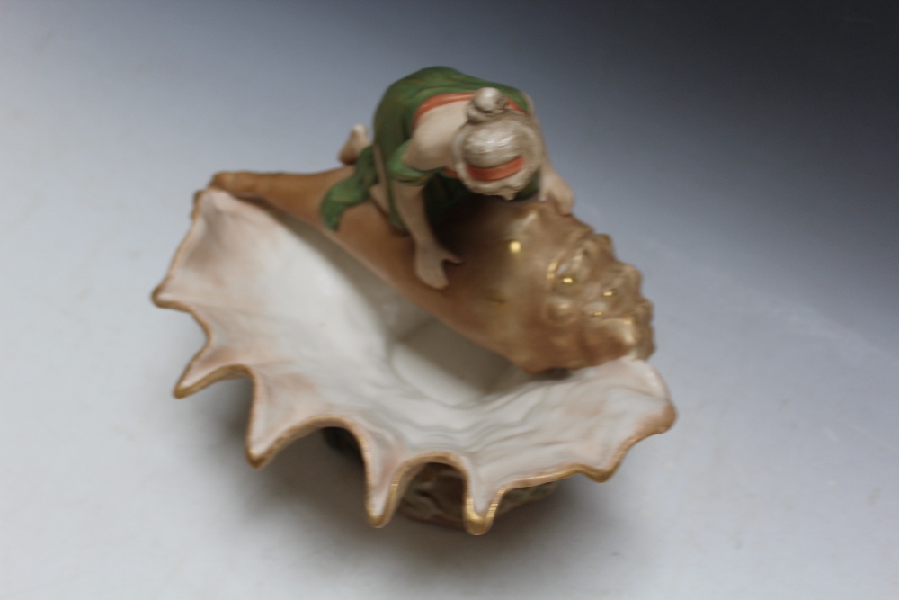 A LARGE ROYAL DUX FIGURE OF A LADY ON A CONCH SHELL, pink triangle mark to base, W 26 cm - Image 2 of 4