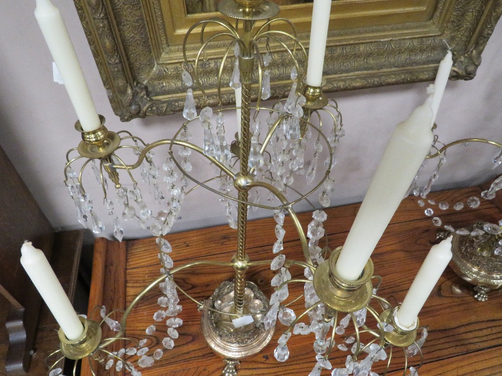 A PAIR OF IMPRESSIVE SIX BRANCH BRASS / PLATED AND CRYSTAL CANDELABRA H-66 CM (2) - Image 3 of 7