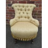 AN ANTIQUE BEDROOM CHAIR WITH CONTEMPORARY UPHOLSTERY