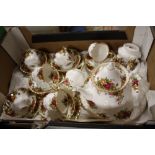 A ROYAL ALBERT OLD COUNTRY ROSES CHINA SIX PERSON TEA SET COMPRISING TEA POT, MILK JUG, SUGAR