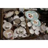 TWO TRAYS OF ASSORTED CHINA AND CERAMICS TO INCLUDE AN ANTIQUE ROYAL DOULTON CABINET PLATE, HAND