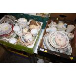 TWO TRAYS OF ASSORTED CHINA TO INCLUDE A MINTON HADDON HALL TEAPOT, ROYAL WORCESTER ETC.