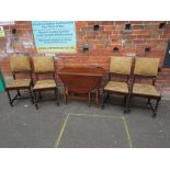 A SET OF FOUR OAK BARLEYTWIST UPHOLSTERED DINING CHAIRS TOGETHER WITH A DROPLEAF TABLE