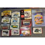 A TRAY OF BOXED DIE CAST MODEL TOY CARS AND VEHICLES TO INCLUDE CORGI, VANGUARDS, OXFORD DIECAST (
