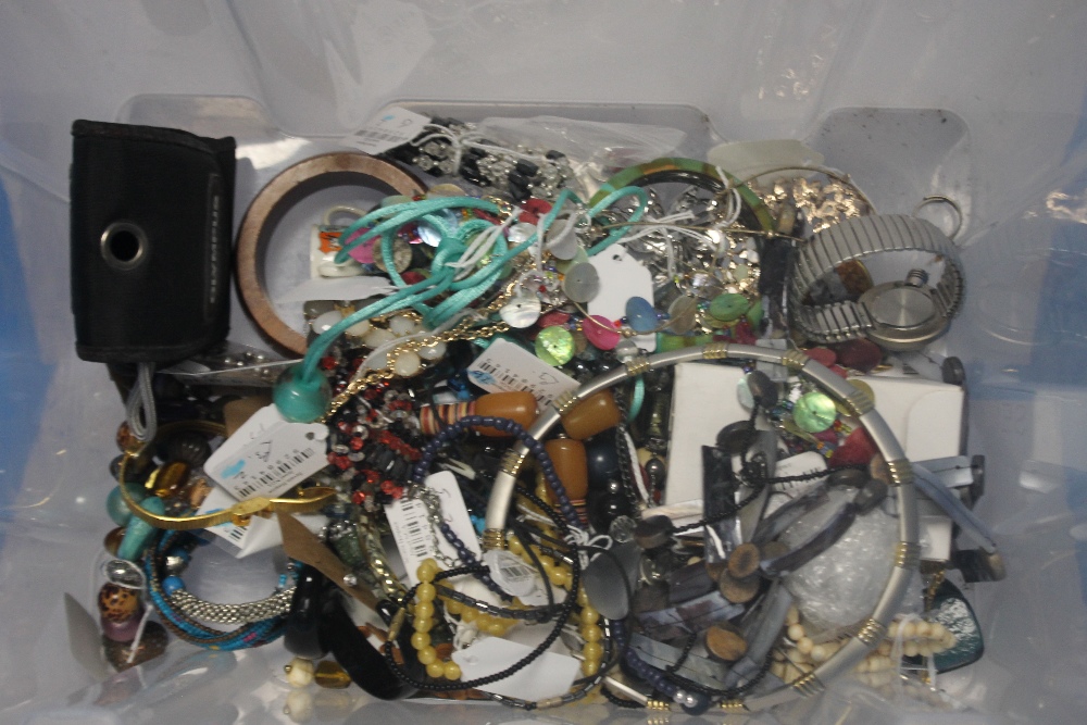 A TUB OF COSTUME JEWELLERY