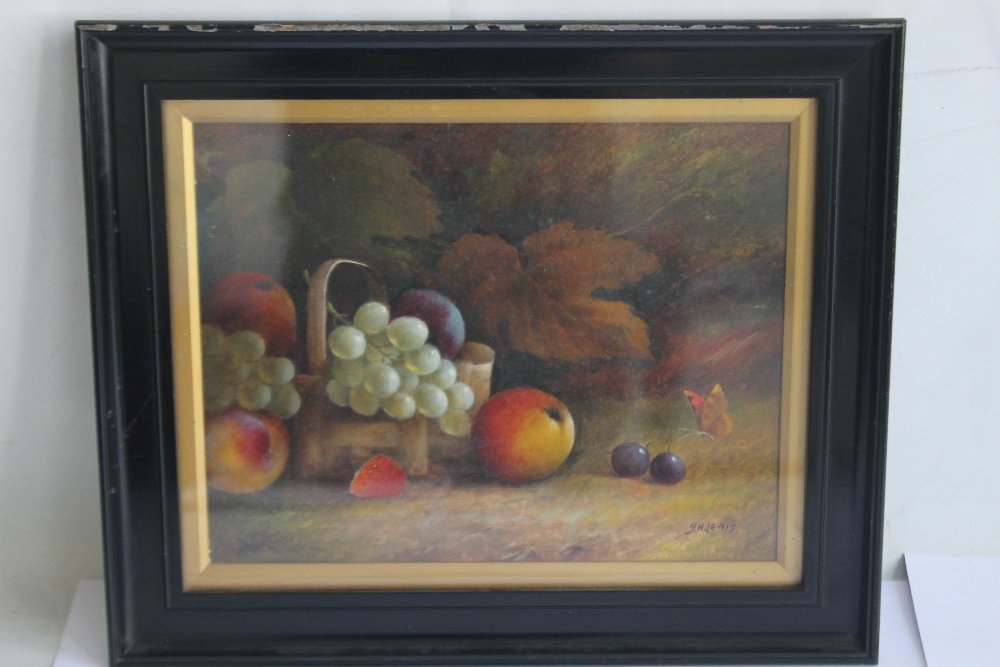 J.H. LEWIS STILL LIFE OIL PAINTING OF FRUIT, signed lower right