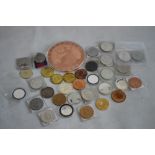 A COLLECTION OF REPLICA AND FANTASY COINS, to include a 12 cm 1797 cartwheel coin, various issues