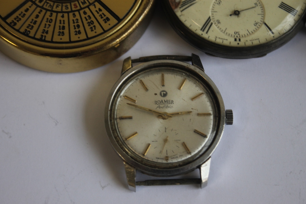 A HALLMARKED SILVER OPEN FACE POCKET WATCH, together with a Roamer Anfibio wrist watch, cigarette - Image 4 of 5