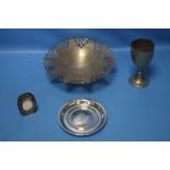 A HALLMARKED SILVER DISH together with a white metal picture frame, trophy etc.