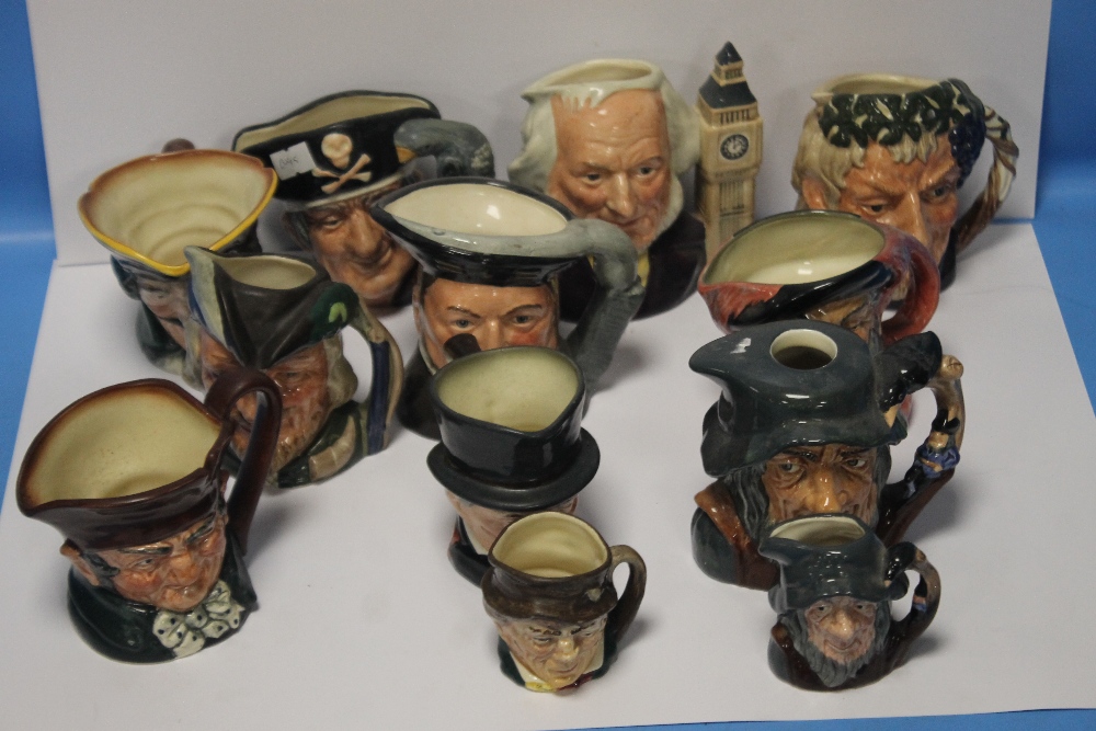 A QUANTITY OF MINIATURE CHARACTER JUGS to include Henry VIII, Robin Hood, Old Charlie, Rip Van